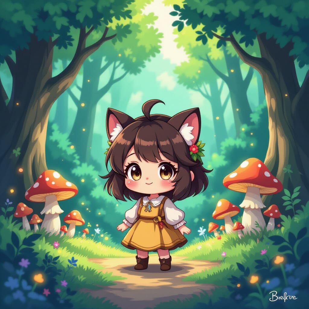 Cute Chibi Bara Character in Enchanted Forest