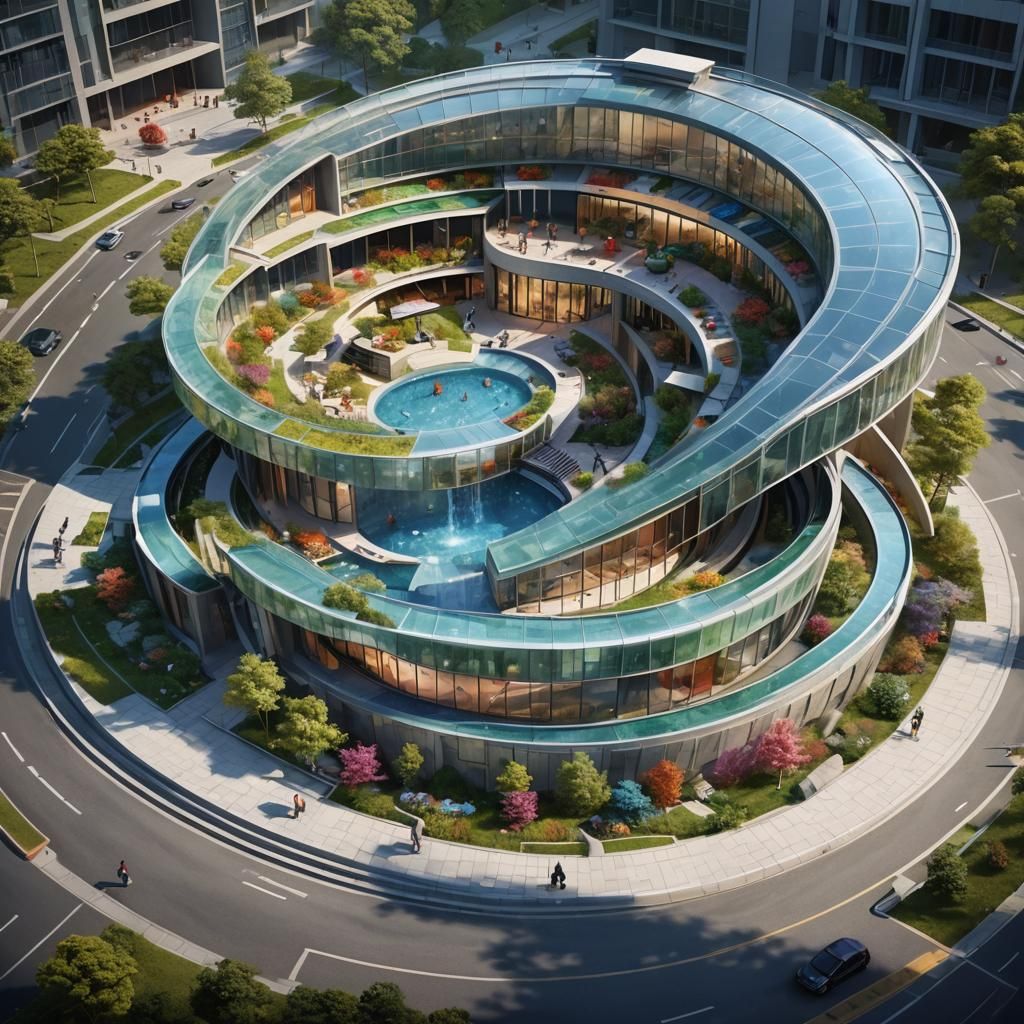 Modern Glass and Steel Building in Splash Art Style