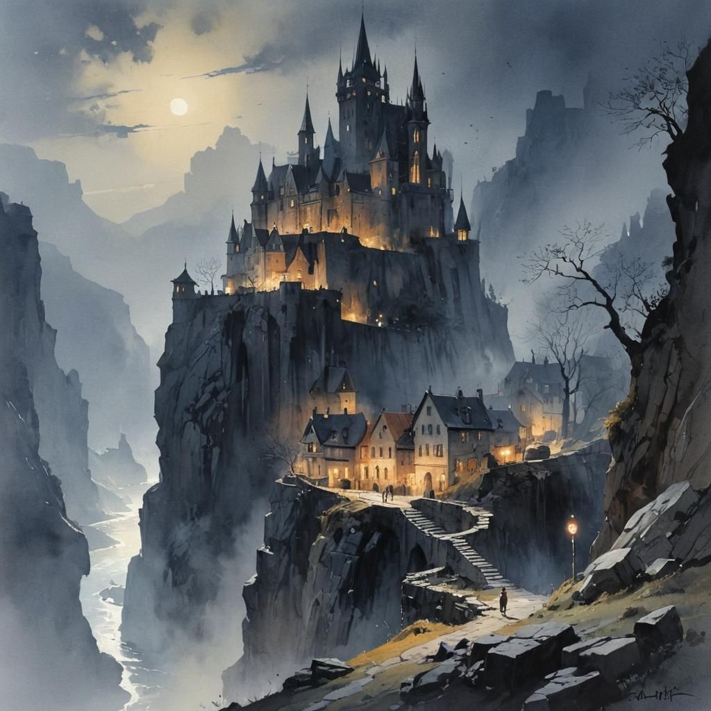 Grimdark Watercolor Landscape