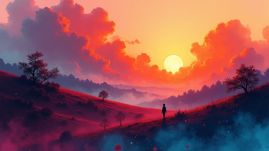 Surreal Ink Landscape with Abstract Expressionist Elements