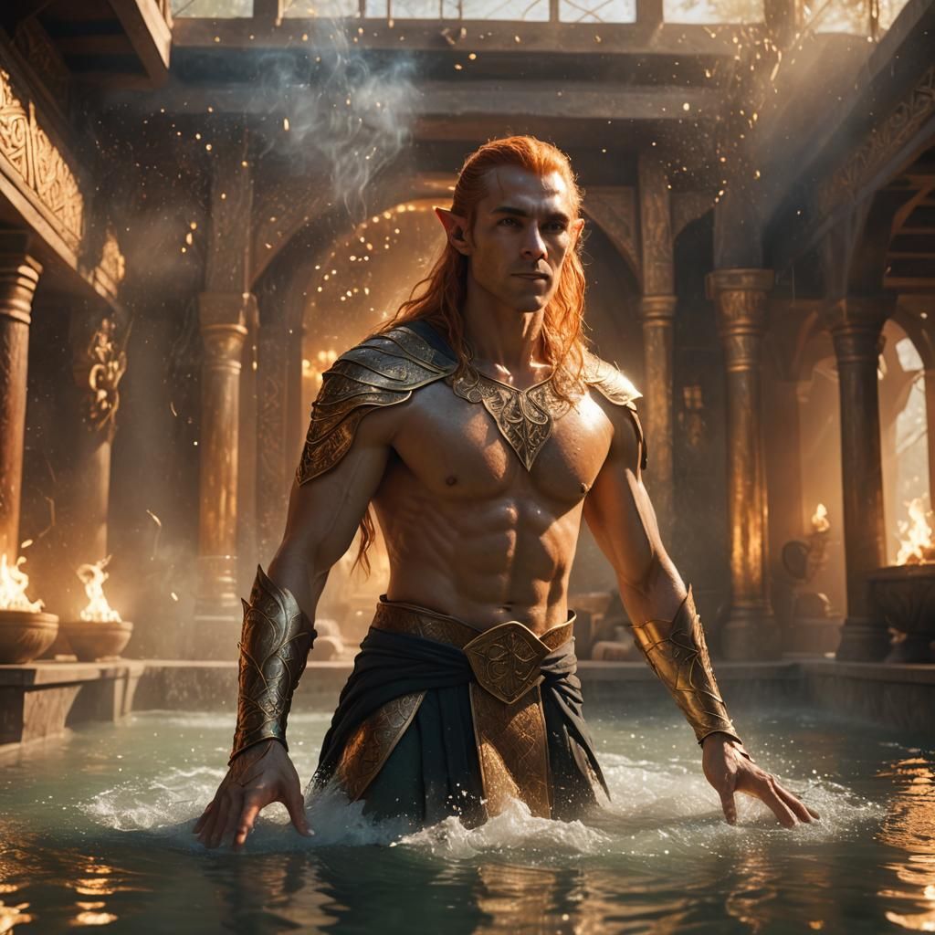 High Elf in Mystical Bathhouse: Digital Matte Painting