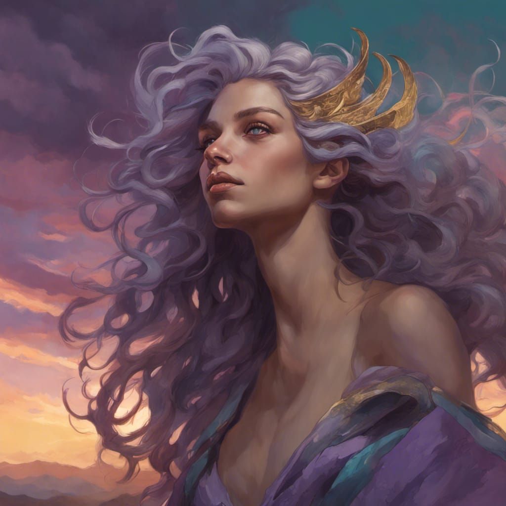 Centaur Portrait with Long Hair in Hyperdetailed Style