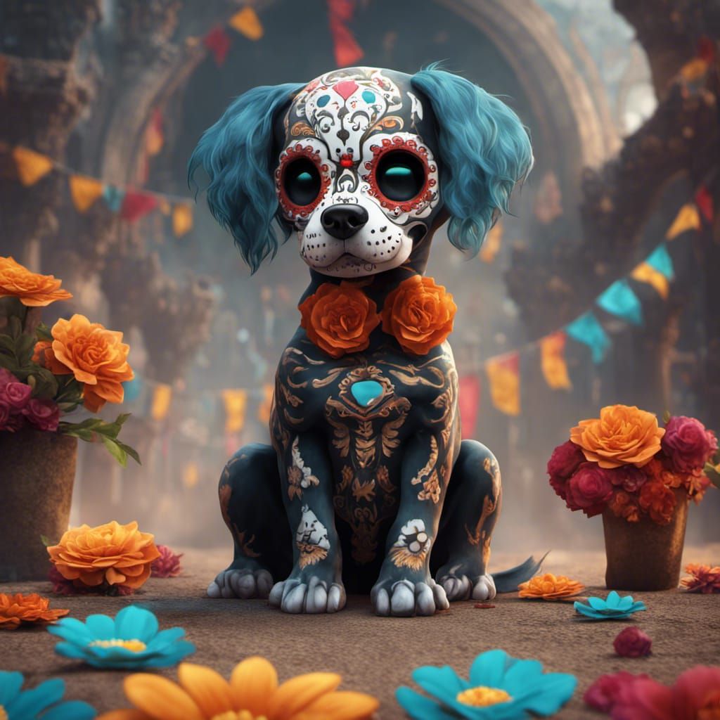 Day of the Dead Puppy in Detailed Matte Painting
