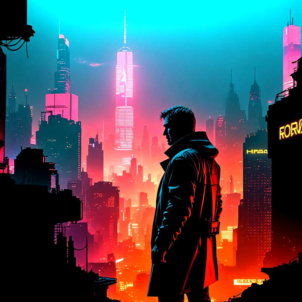 Cyberpunk Blade Runner Cityscape at Sunset