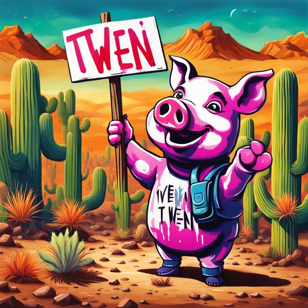 Piglet Graffiti Art in Desert Scene