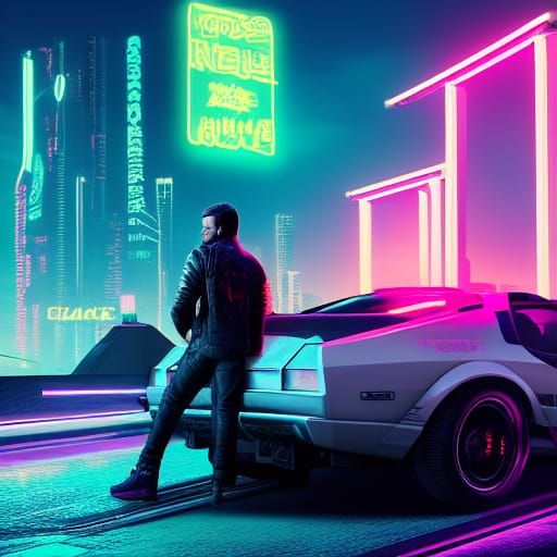 CRX Jumps Bridge in Neon Cyberpunk Style