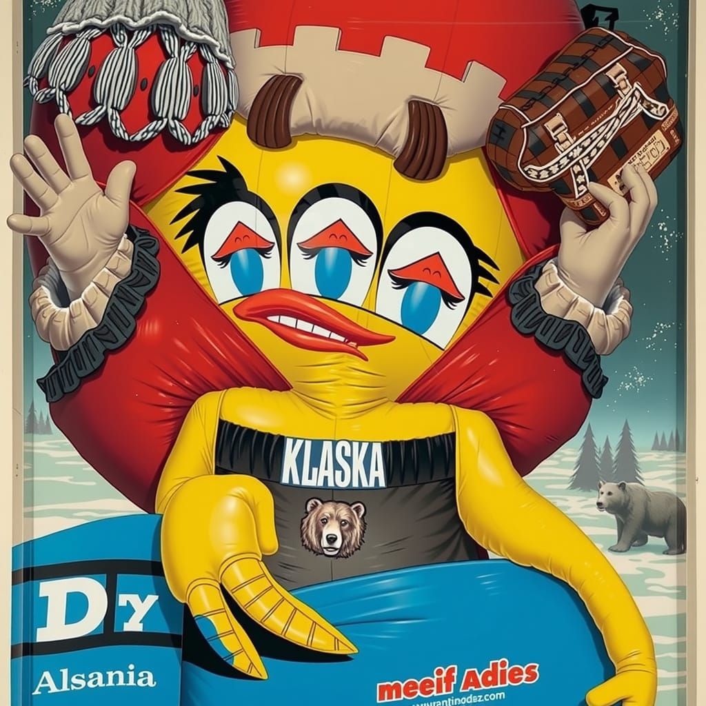 Giant Vinyl Figure Meets Grizzly Bear in Faded Photo