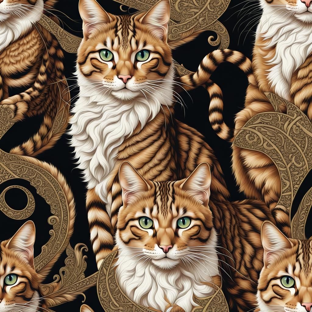 Elegant Cats in Seamless Vector Pattern Design