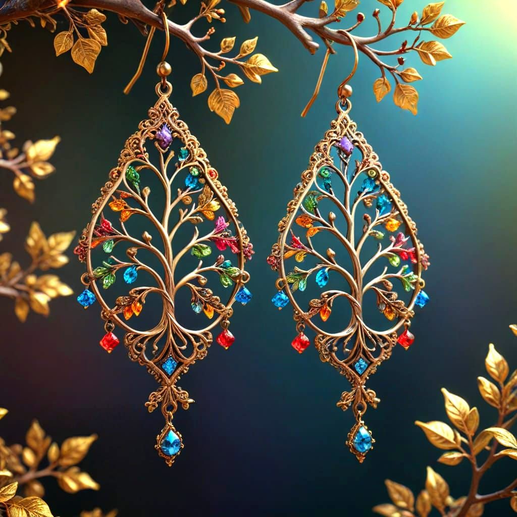 Whimsical Tree of Life Gemstone Earrings