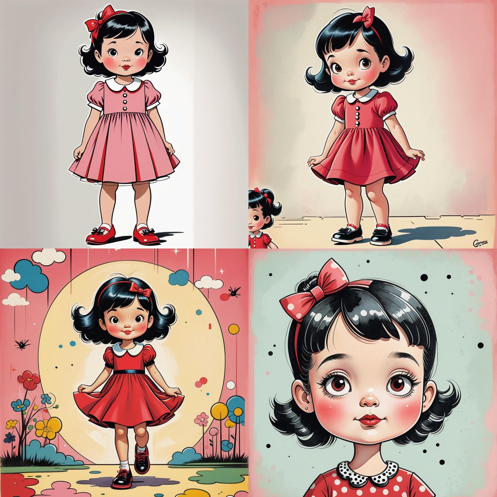 Vintage Little Lulu Cartoon Character in Red Dress