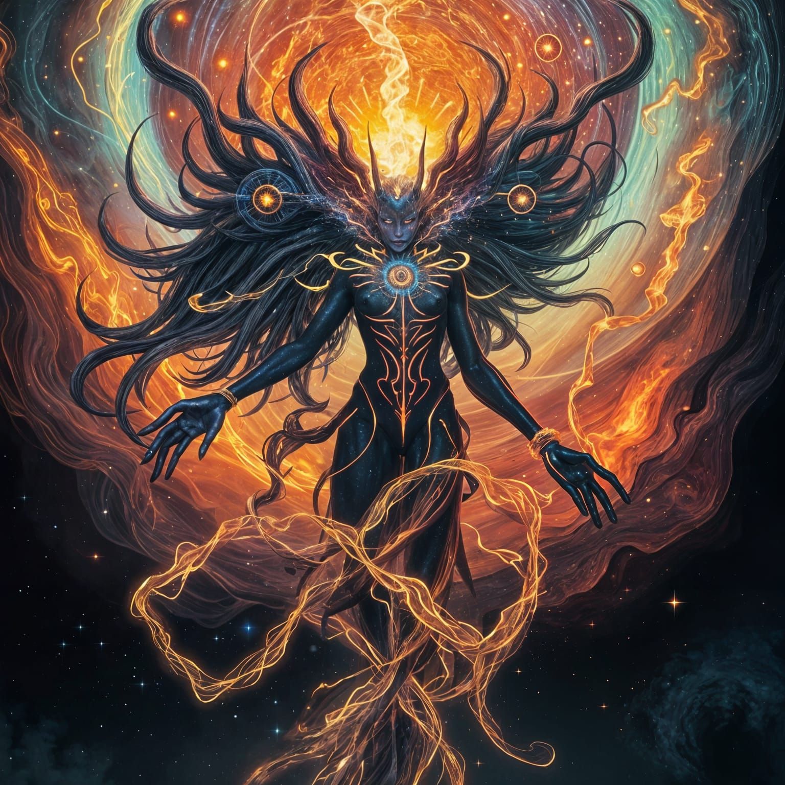 Celestial Guardian in Cosmic Flux