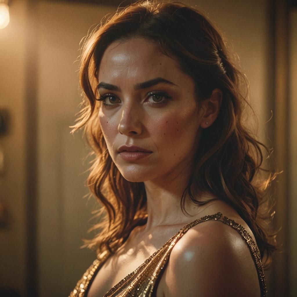 Sensual Woman in Dimly Lit Room: Cinematic Film Still