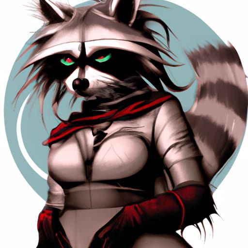 Raccoon Woman in Comic Book Art Style