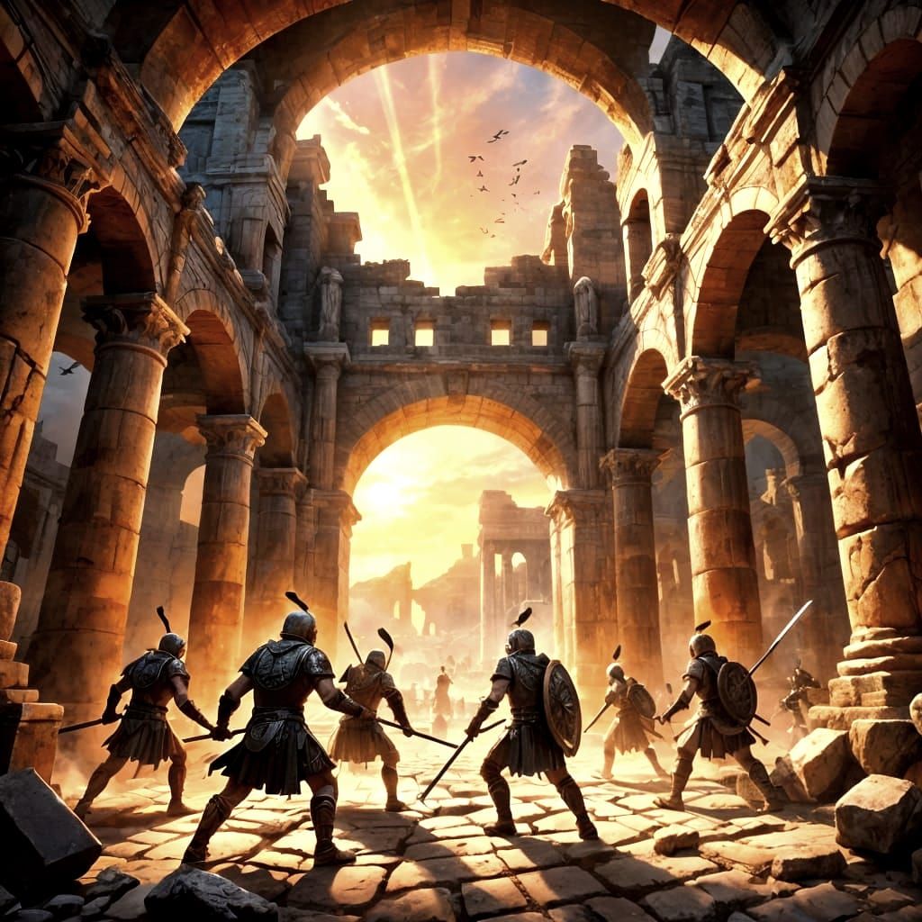 Ancient Colosseum with Warriors Ready for Battle