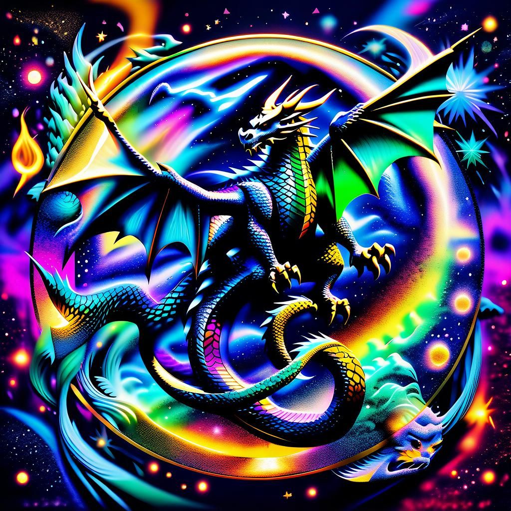 Holographic Astral Dragon in Cosmic Illustration