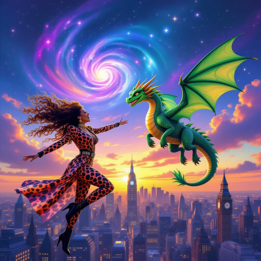 Melanie B and Puff the Dragon Fly Over London