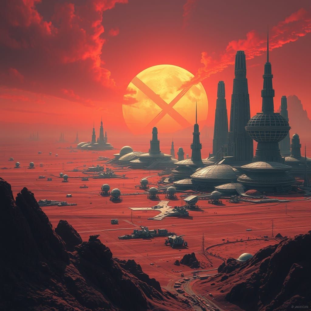 Futuristic Martian Colony Unfolds Across Barren Horizon