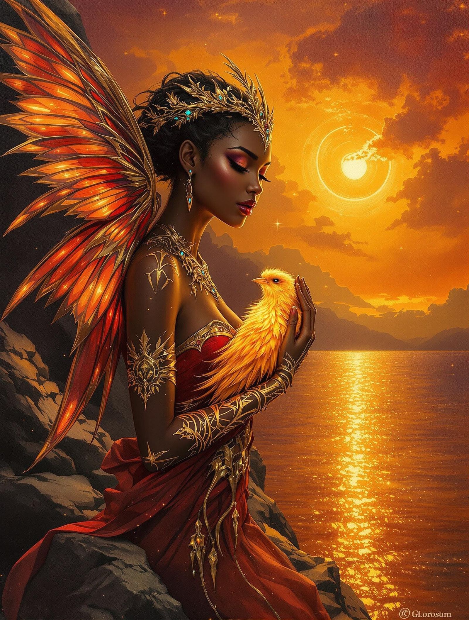 Elegant Fairy in Oil Painting with Crushed Gemstone Pigments