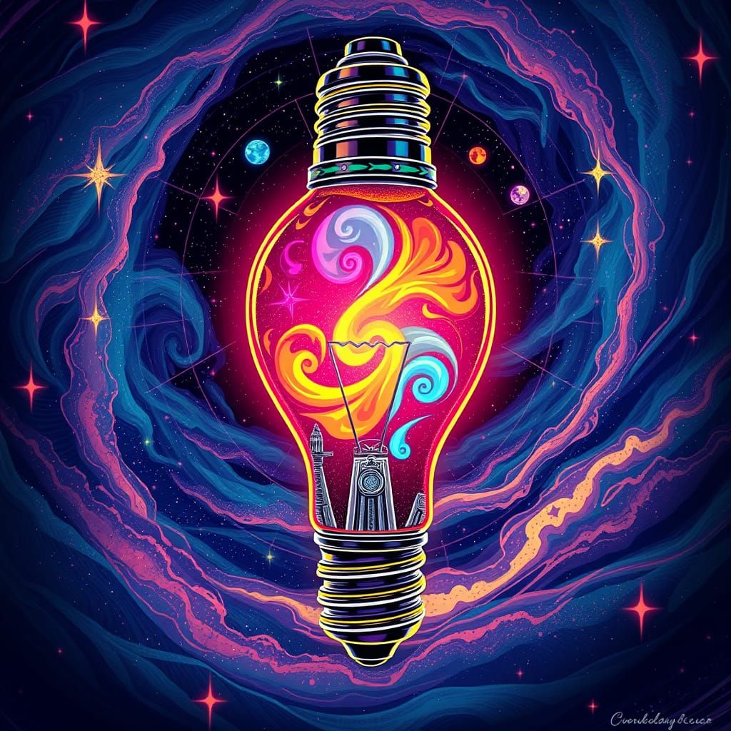 Luminous Light Bulb Spewing Colors in Synthwave Style