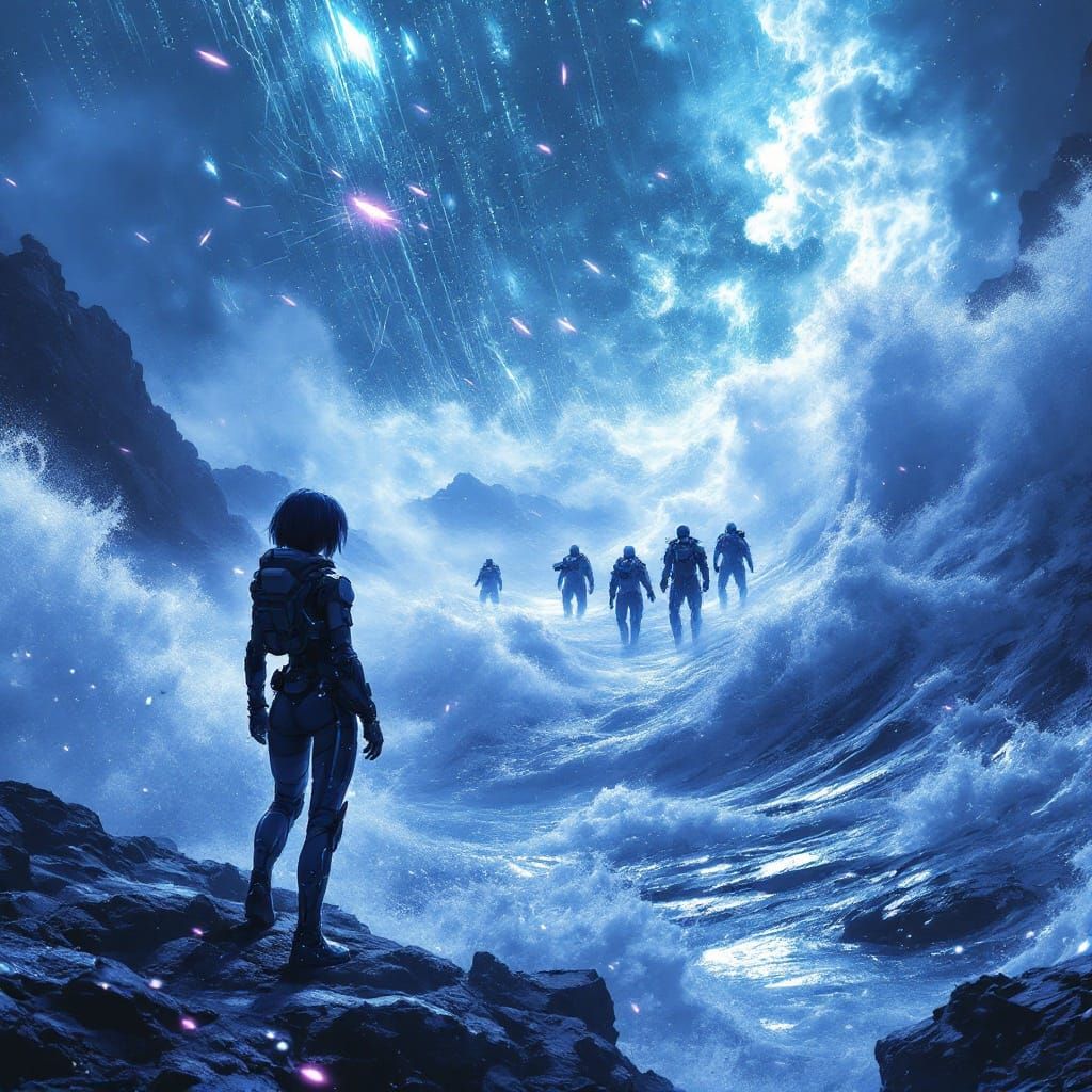 Cyberpunk Goddess Emerges from Holographic Storm