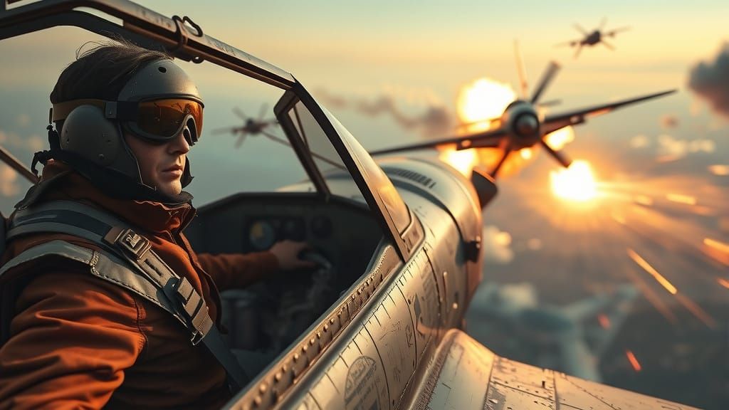 Cinematic Dogfight in a Weathered Airplane Cockpit