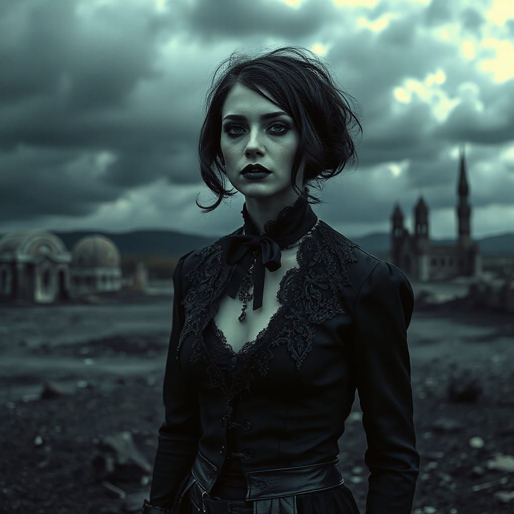 Gothic Soul Embracing Mortality in a Desolate, Post-Apocalyp...