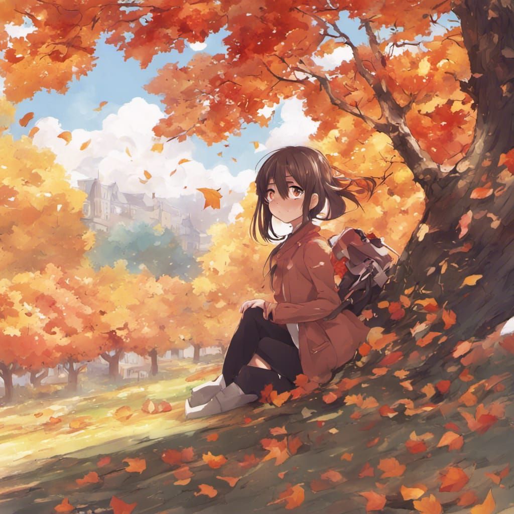Blooming Fall Tree in Anime Style