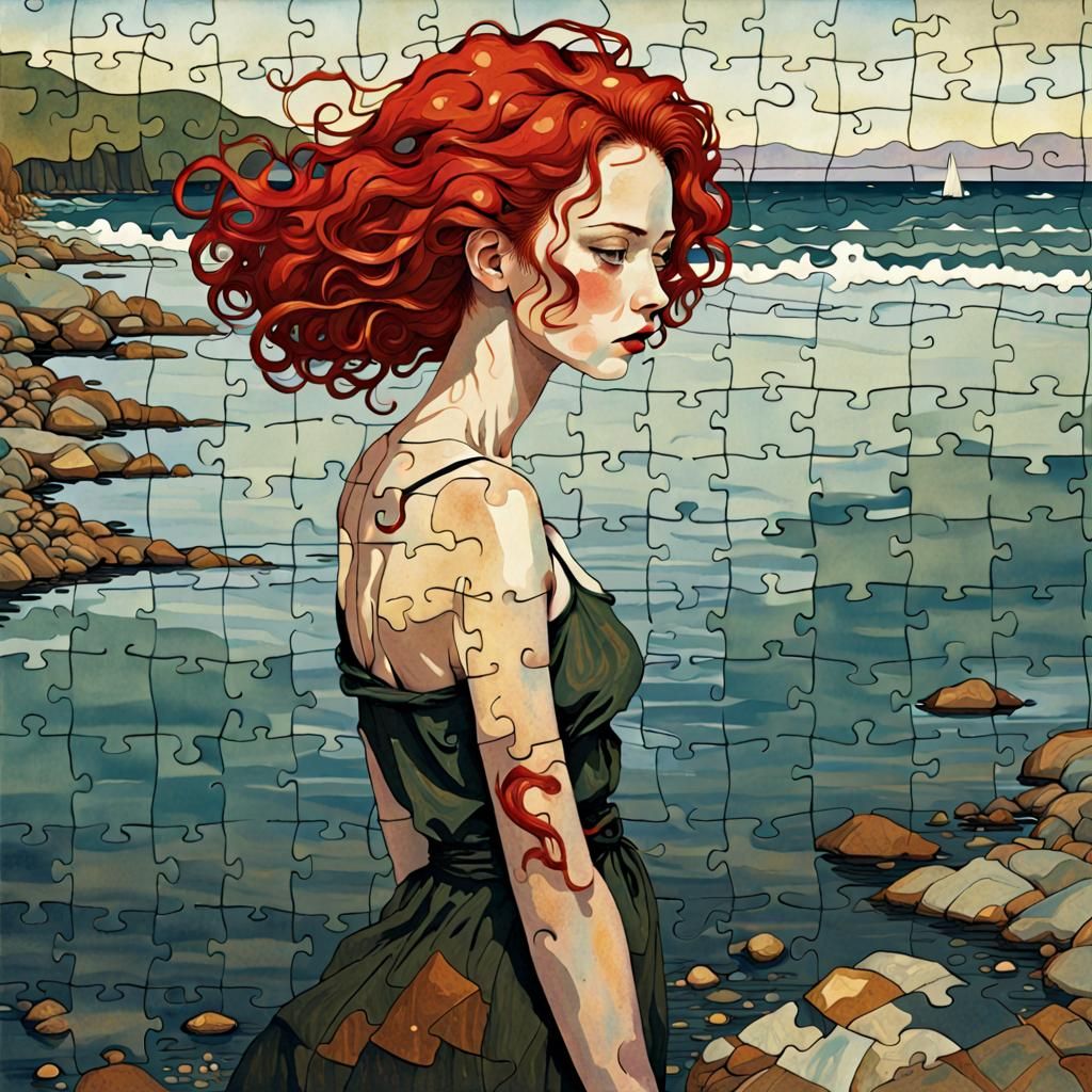 Egon Schiele Inspired Puzzle Portrait of Woman