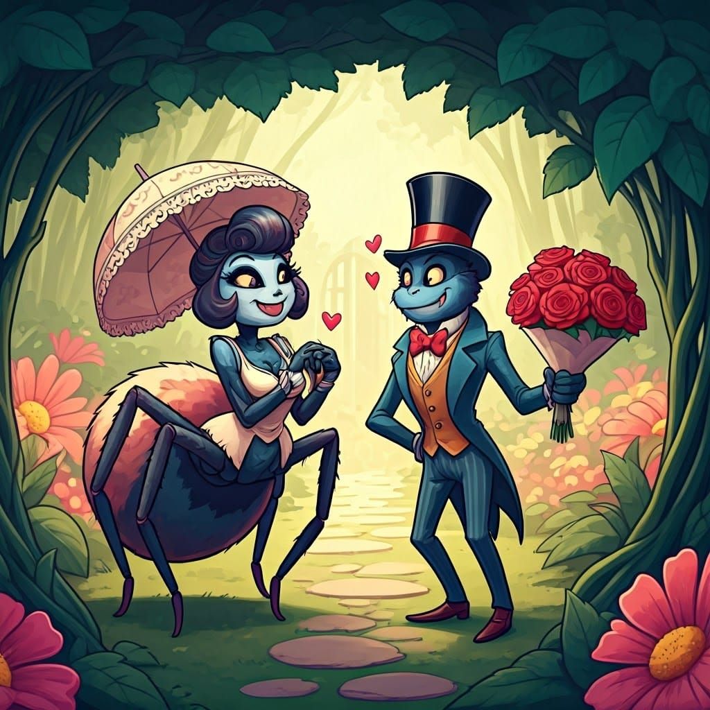 Charming Comic Book Art of a Suave Spider Suitor