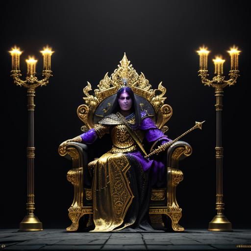 Regal Dark Fantasy Royal with Golden Crown in Grand Throne R...