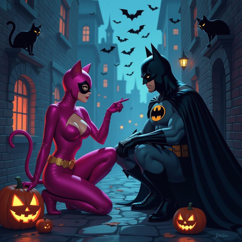 Catwoman Teases Batman in Moody Halloween Alley