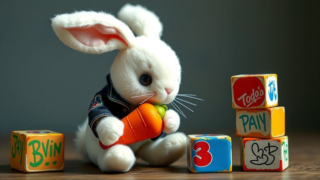 Mischievous Bunny Plush with Spray Paint Can