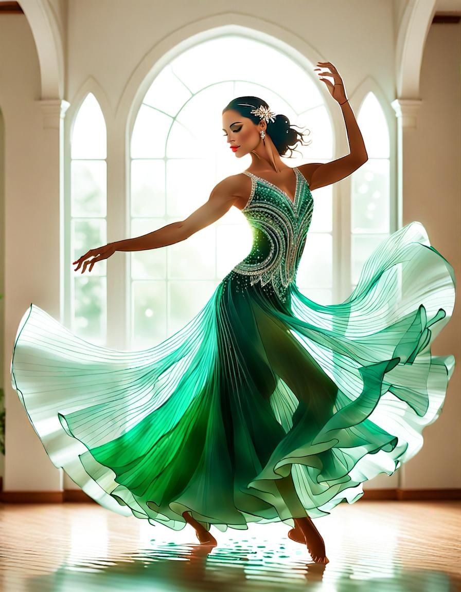 Salsa Dancer in Water Dress: Elegant Dance Pose