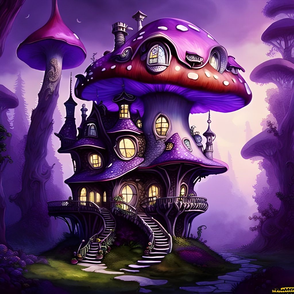 Fairytale Shroompunk Mushroom Mansion in Digital Art Style