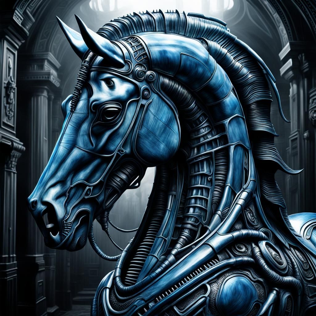 Blue Horse in Biomechanical Giger Style
