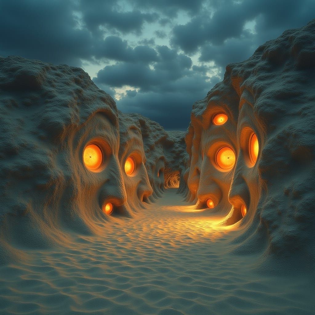 Surreal Sand Dune Faces in Dreamlike Vision