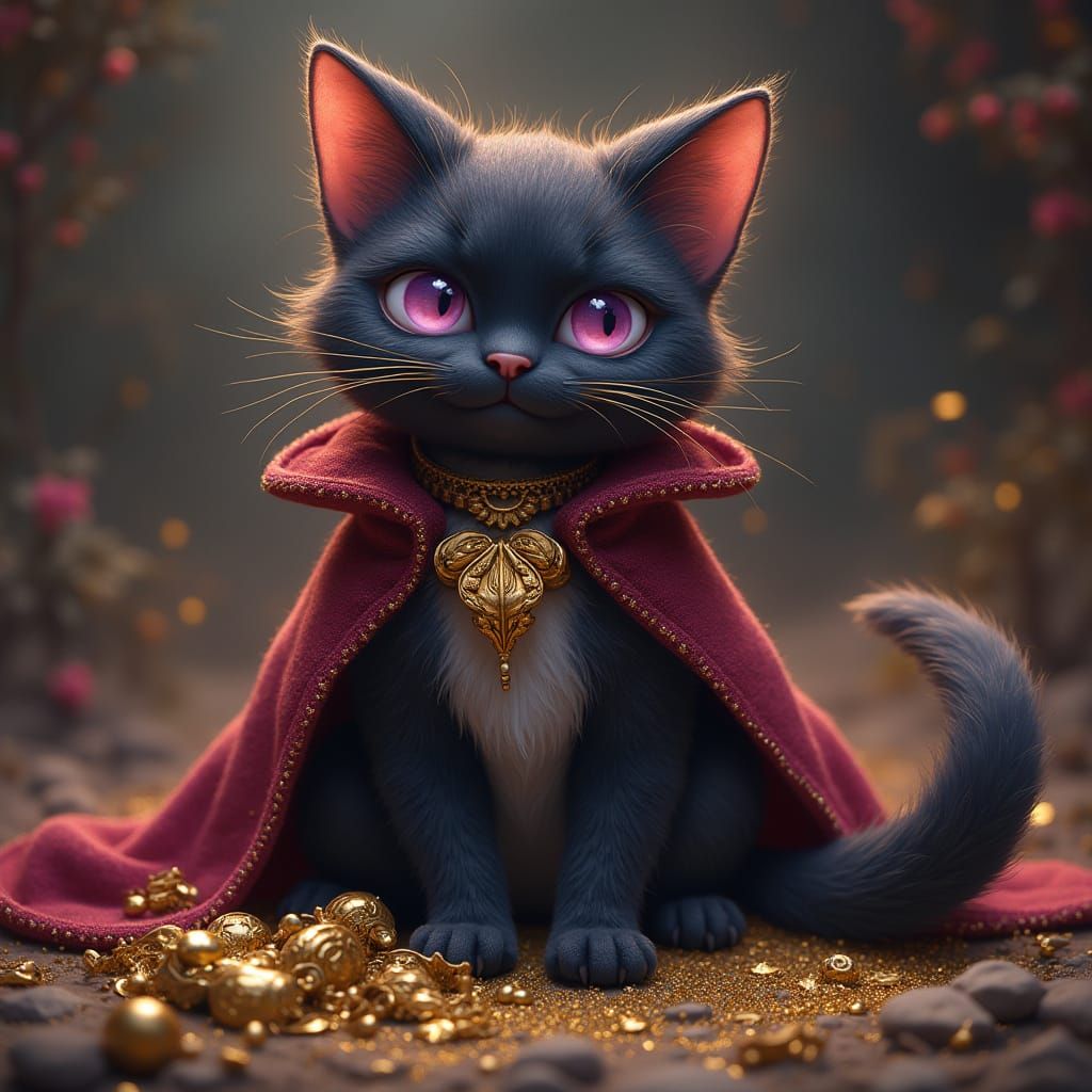 Majestic Feline Treasure Hunter in Whimsical Style