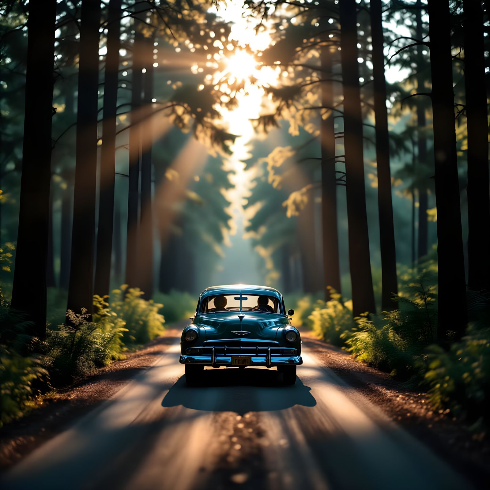 Nostalgic Childhood Drive Through Sunlit Pine Forests