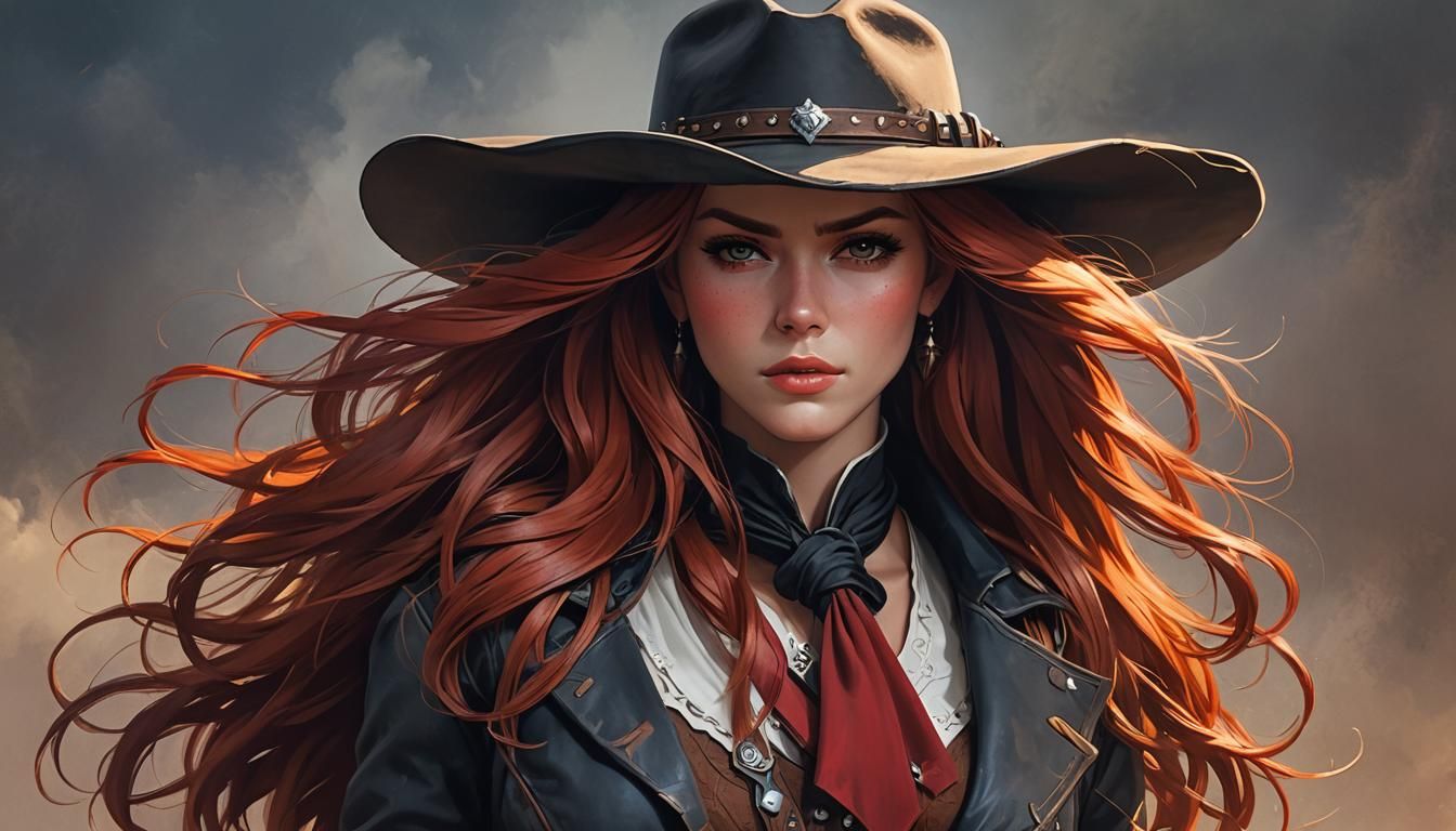 Cartoon Wild West Gunslinger with Red Hair