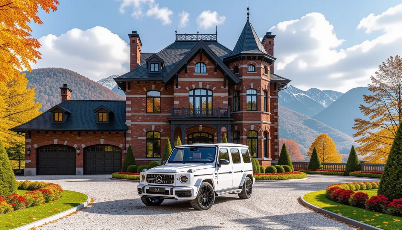 Victorian Chateau with Mercedes AMG G 63 Amidst Autumn Splen...