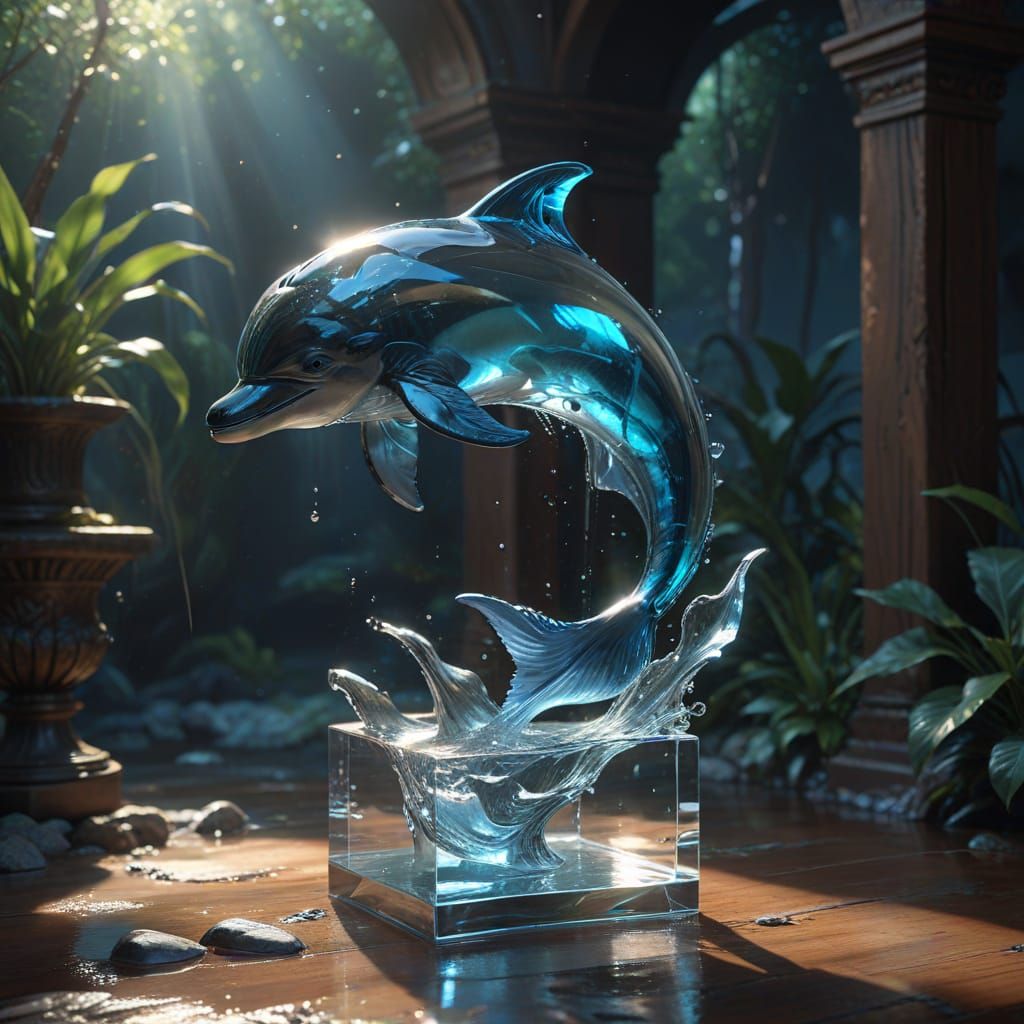 Glass Dolphin Sculpture Filled With Water Cinematic