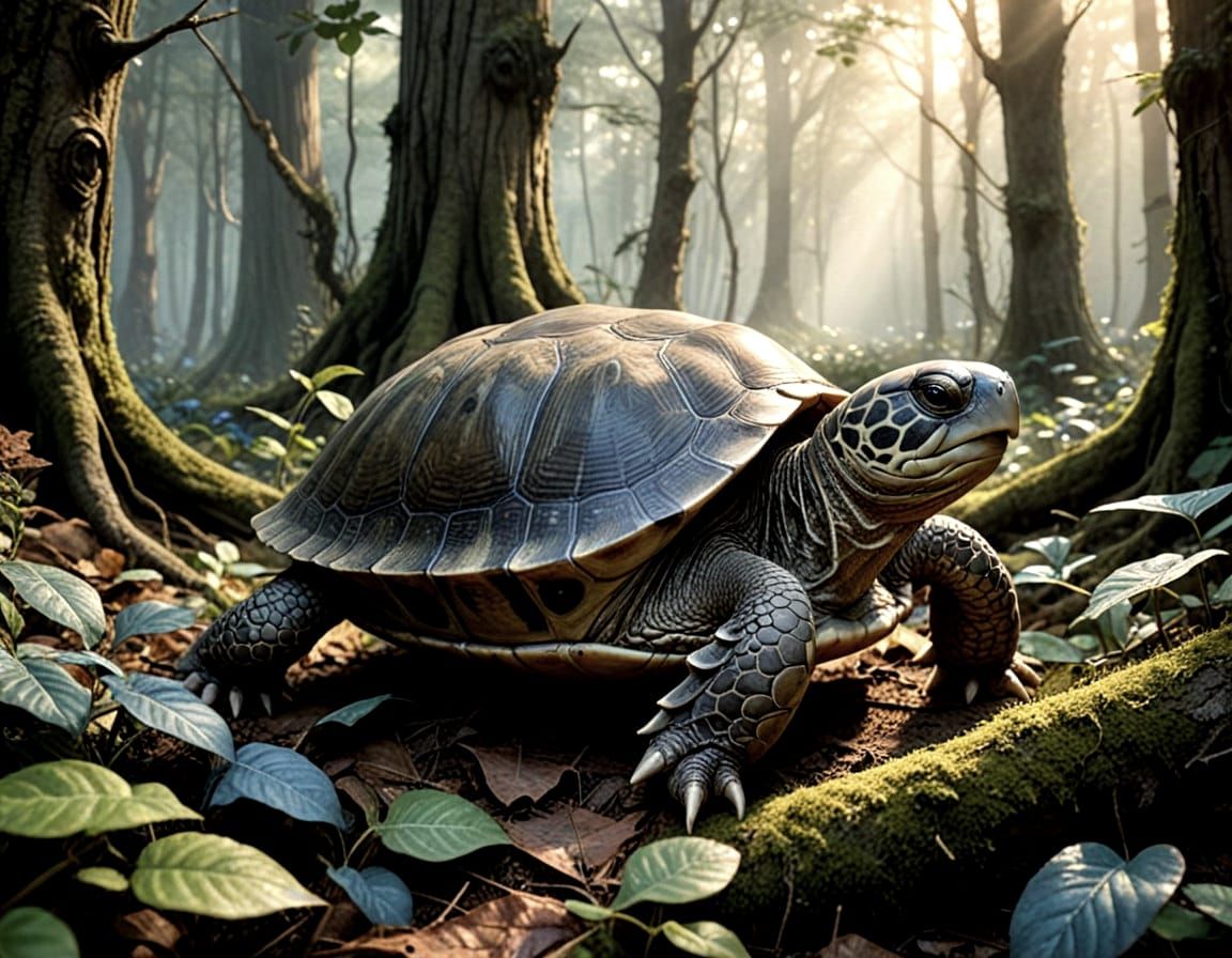 Heroic Turtle Defends Friends in Lush Forest Sanctuary