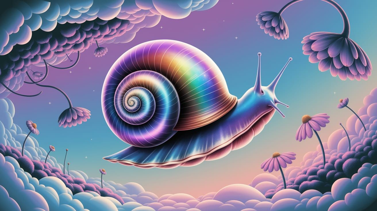 Giant Snail Drifting Through Dreamy Galaxy