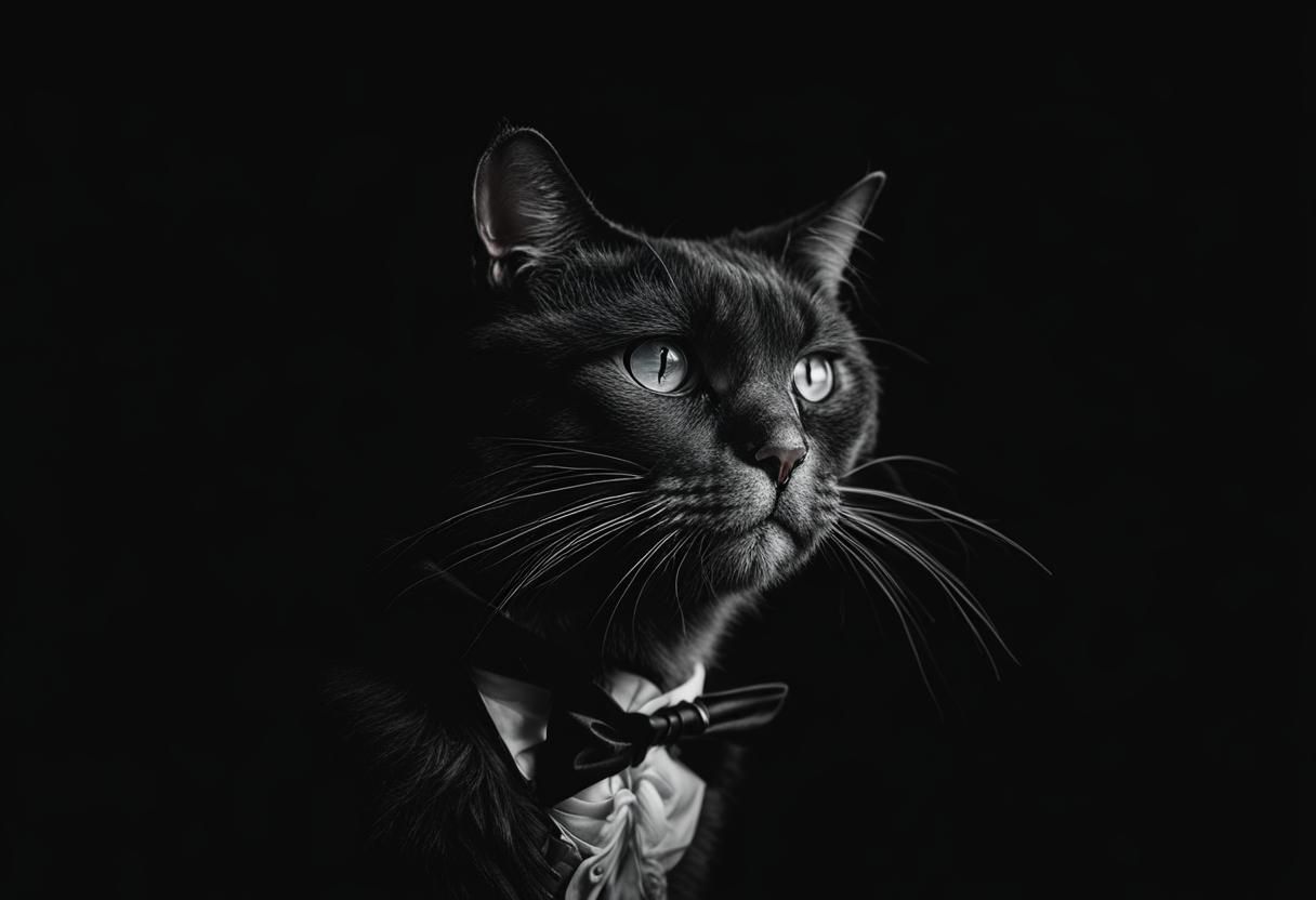 Victorian Black Cat Portrait with Pipe