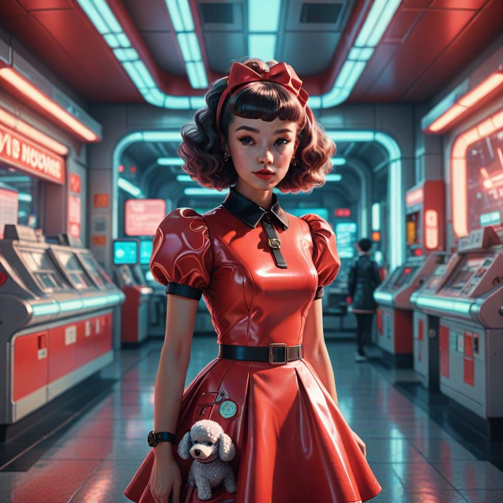 Retro-Futuristic Girl in Post Office Space