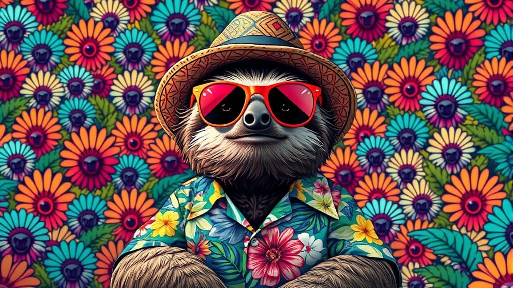 Cute Sloth in Fantasy World with Bold Patterns
