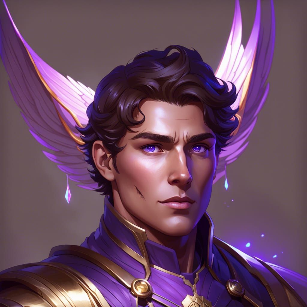 Aasimar Portrait with Violet Eyes, Hyperdetailed Digital Art