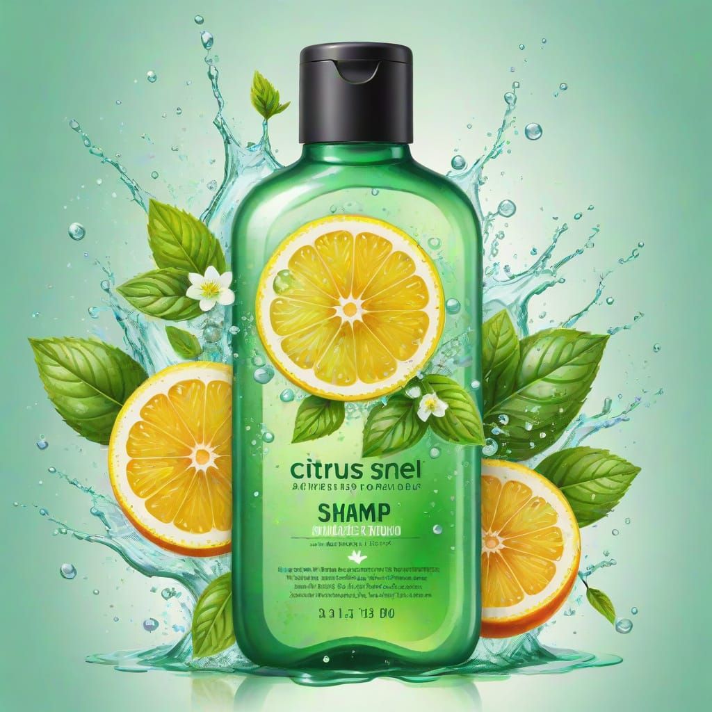 Vibrant Citrus Breeze Shampoo in Watercolor Style