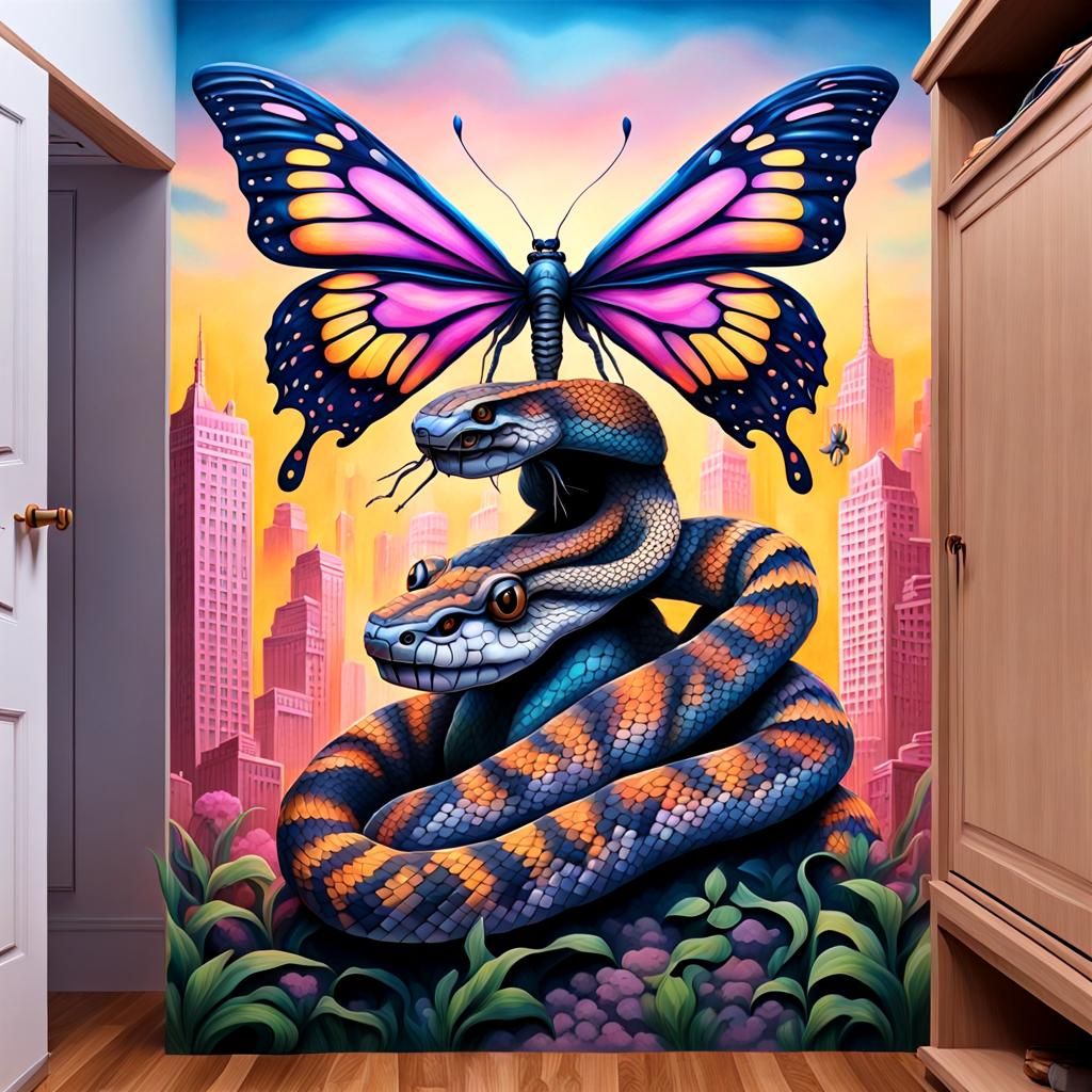 Rattlesnake Boggart Turns Butterfly Fairy: 3D Airbrush Art