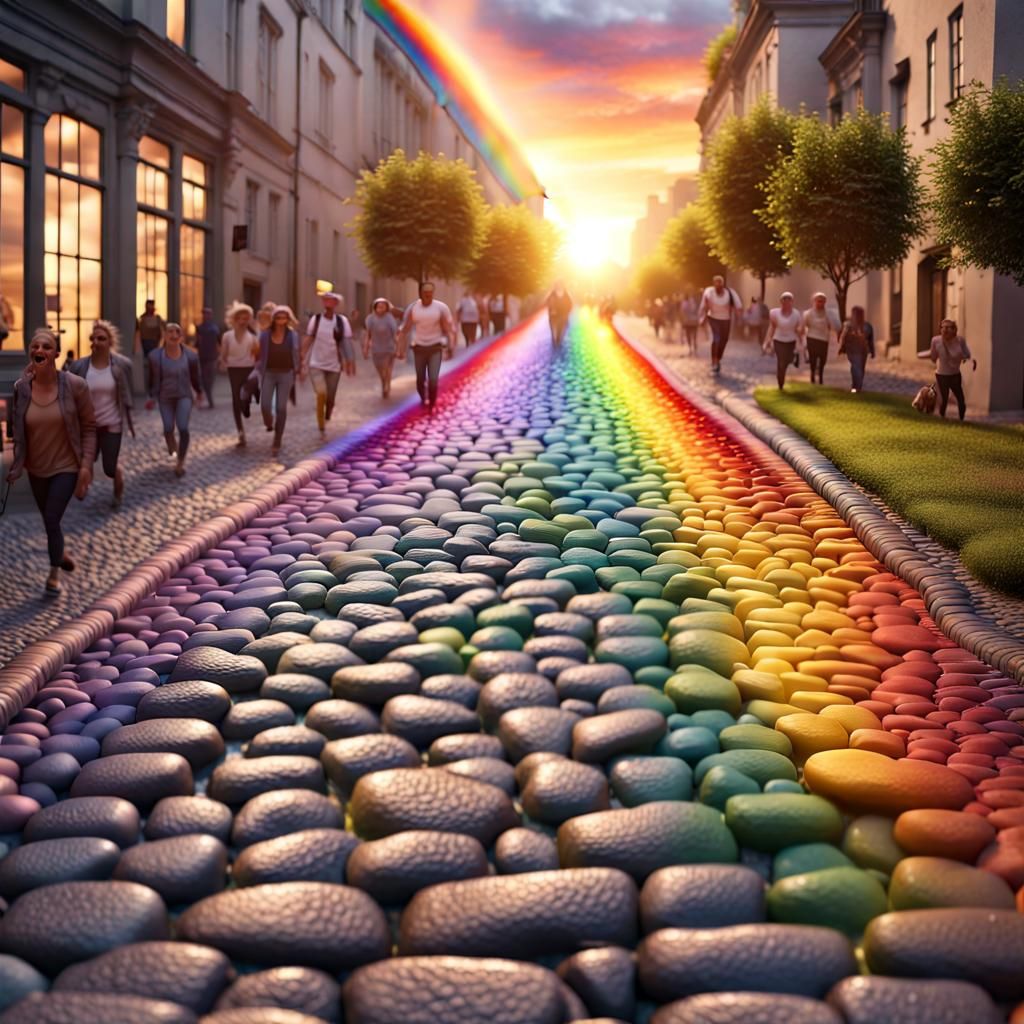 Smiling Crowd Clears Path to Rainbow's End